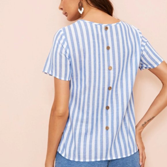 SHEIN Pocket Patched Stripped Blouse - Brand New - Picture 2 of 4